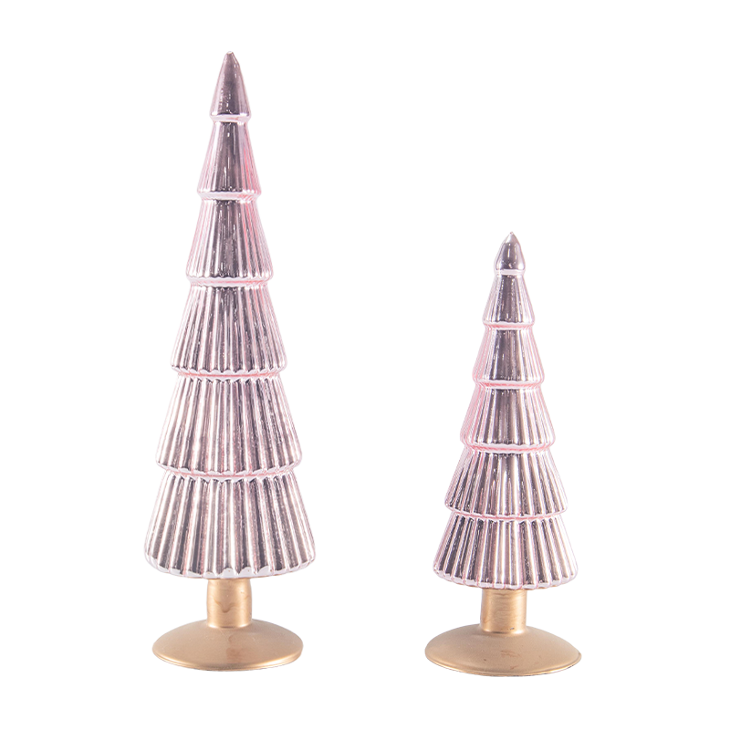 Set de 2 piese brad de sticlă de Crăciun cu dungi de 8 × 20 și 8 × 25 cm Decor de vacanță pentru masă