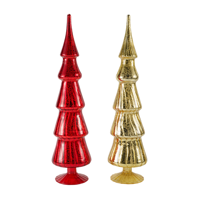 10×40cm Set de 2 piese Brad de sticlă de Crăciun cu dungi rotative Decor pentru masă