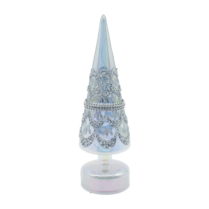 Pom de Crăciun rotativ de sticlă de 10×30 cm cu lumini LED Decor festiv irisat