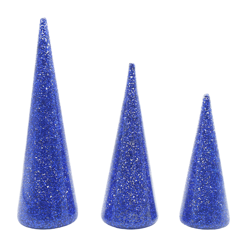 Set de brad de Crăciun din sticlă strălucită, 8×20/9×25/10×30cm, cu lumini LED încorporate