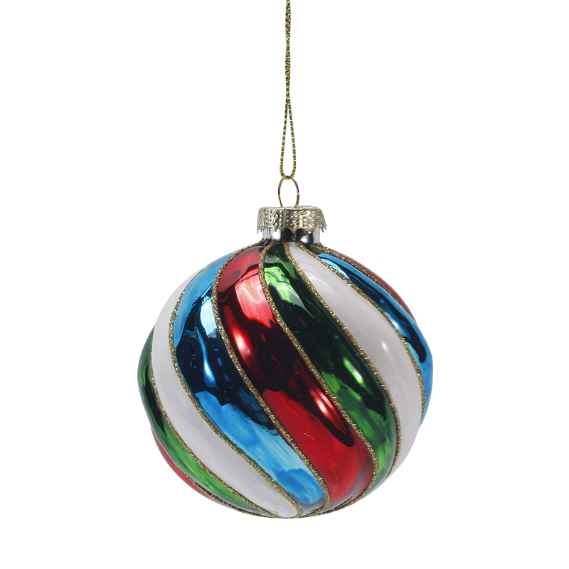 Set ornament de bile de sticlă de Crăciun cu dungi retro de 8 cm