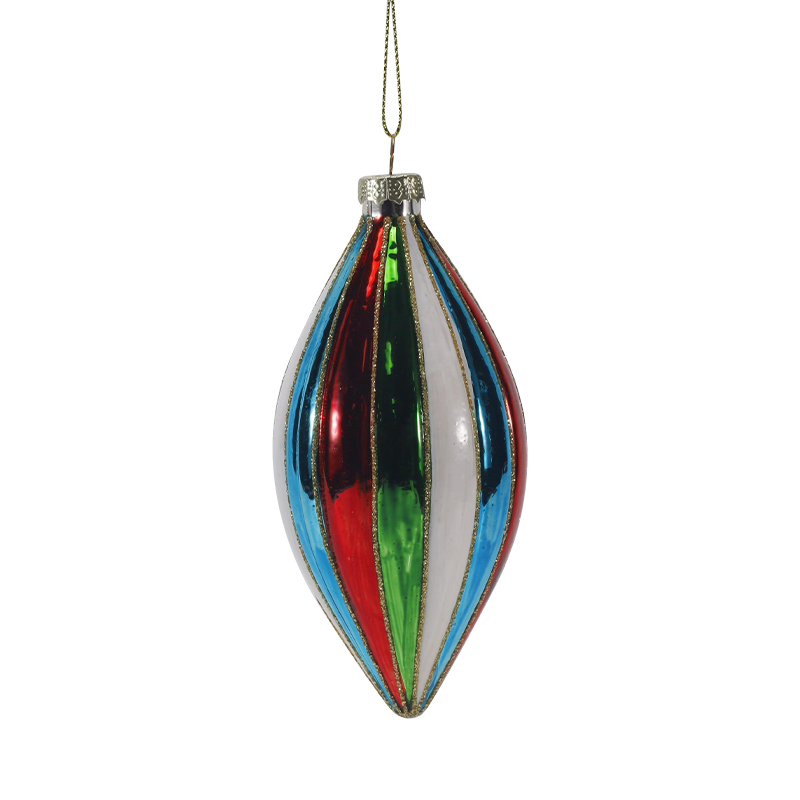 Set ornament de bile de sticlă de Crăciun cu dungi retro de 8 cm