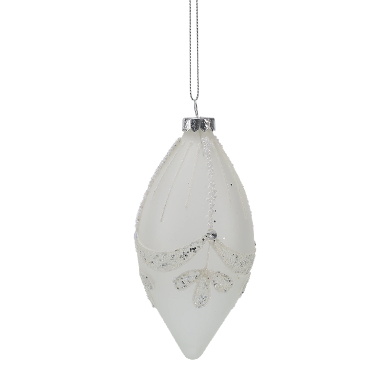 Ornament de sticlă de Crăciun albă cu margele de mireasă de 8 cm (singur / set de 3)