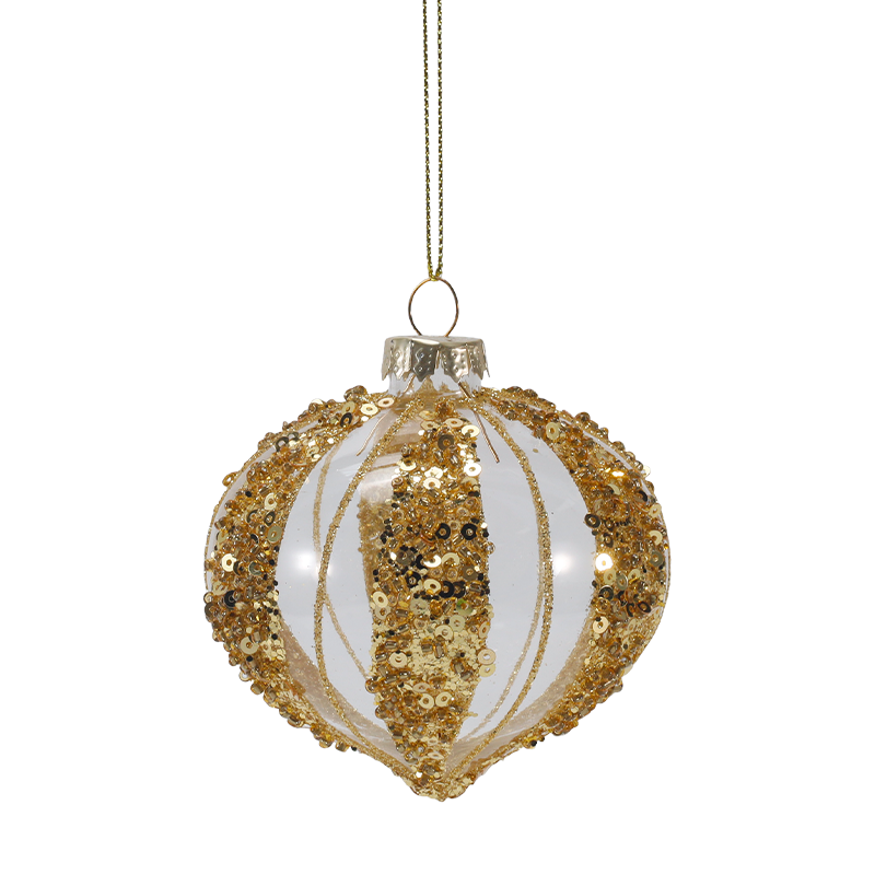 Ornament de bile de sticlă de Crăciun de lux auriu și argintiu de 8 cm (singur / set de 4)