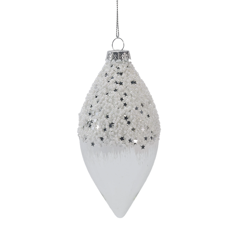 Ornament de bile de sticlă de Crăciun alb înstelat cu zăpadă și argintiu de 8 cm (singur / set de 3)