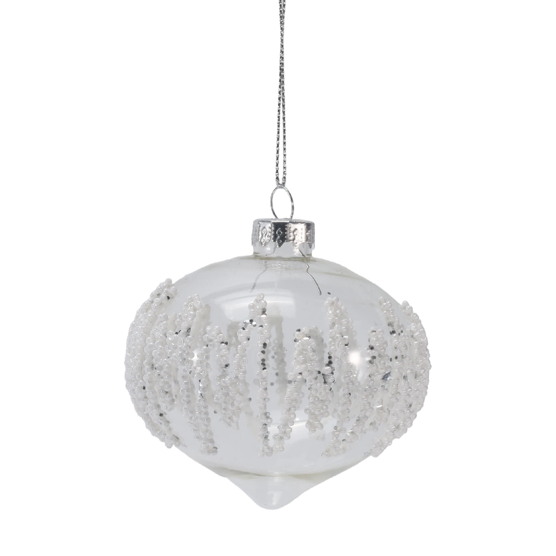 Ornament de bile de sticlă de Crăciun cu mărgele de 8 cm (singur / set de 3)