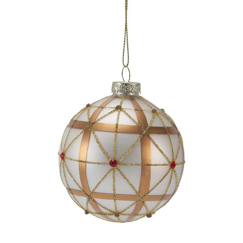 Ornament de lux de 8 cm cu bile de sticlă de Crăciun auriu și roșu (singur / set de 3)