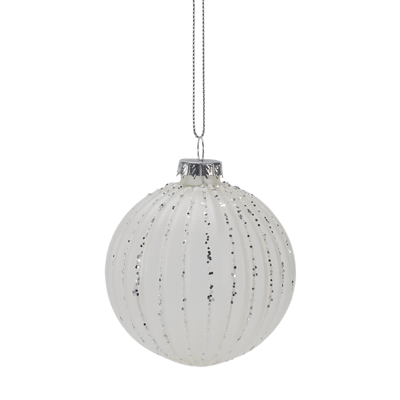 Ornament de bile de sticlă de Crăciun cu dungi Morandi de 8 cm (singur / set de 3)