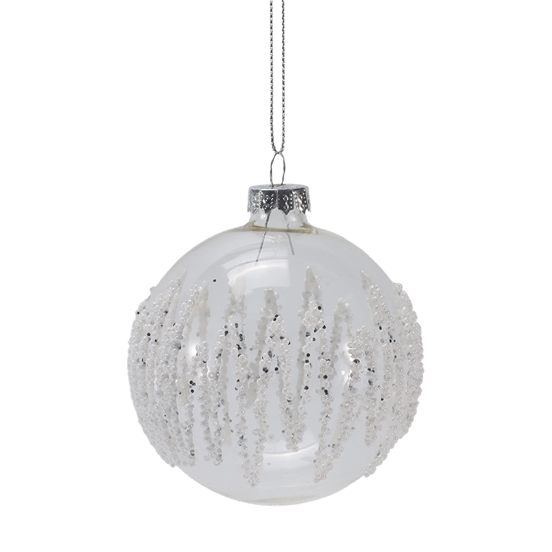 Ornament de bile de sticlă de Crăciun cu mărgele de 8 cm (singur / set de 3)