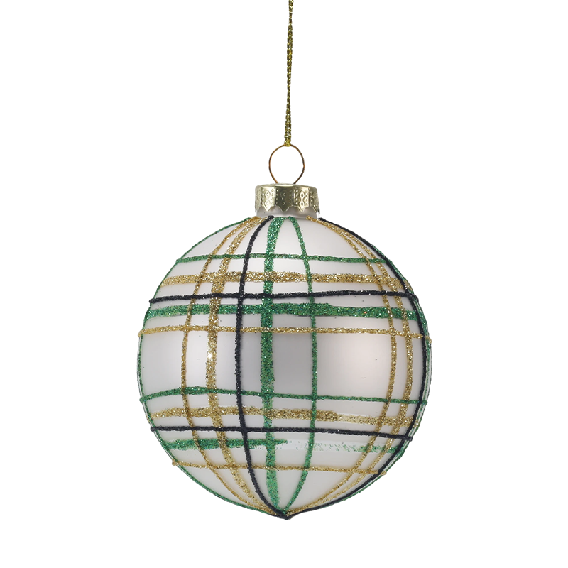 Ornament de bile de sticlă de Crăciun retro în carouri și dungi de 8 cm (singur / set de 3)