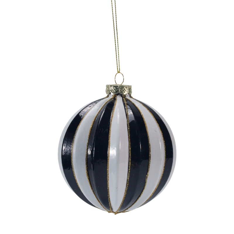 Ornament de bile de sticlă de Crăciun retro în carouri și dungi de 8 cm (singur / set de 3)
