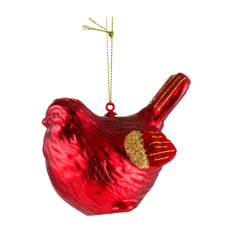 Ornament de sticlă de Crăciun în formă de pasăre de aur roșu