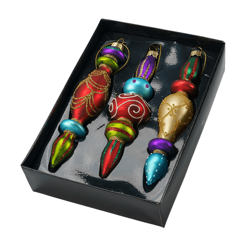 Set de ornamente din sticlă de Crăciun cu finisaj suflat manual de 15 cm (3/4 bucăți)