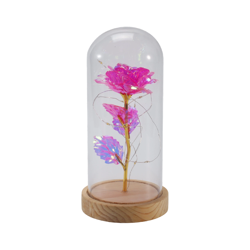 Lumină cloche din sticlă Galaxy Rose (cu/fără ursuleț, mai multe culori)