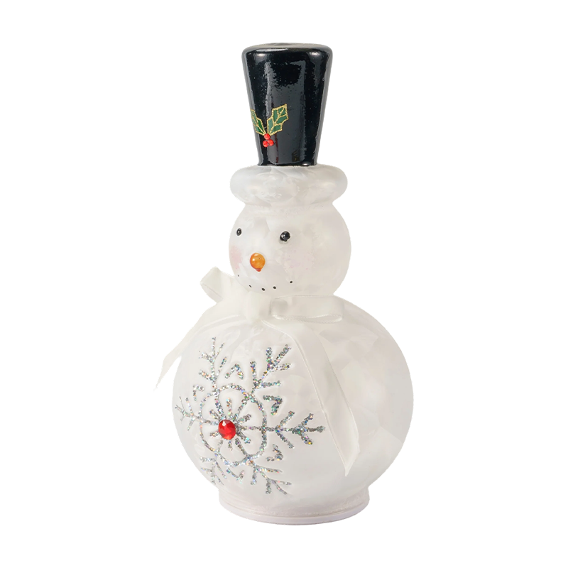 Figurină festivă din sticlă cu om de zăpadă (finisaj alb transparent/mat)