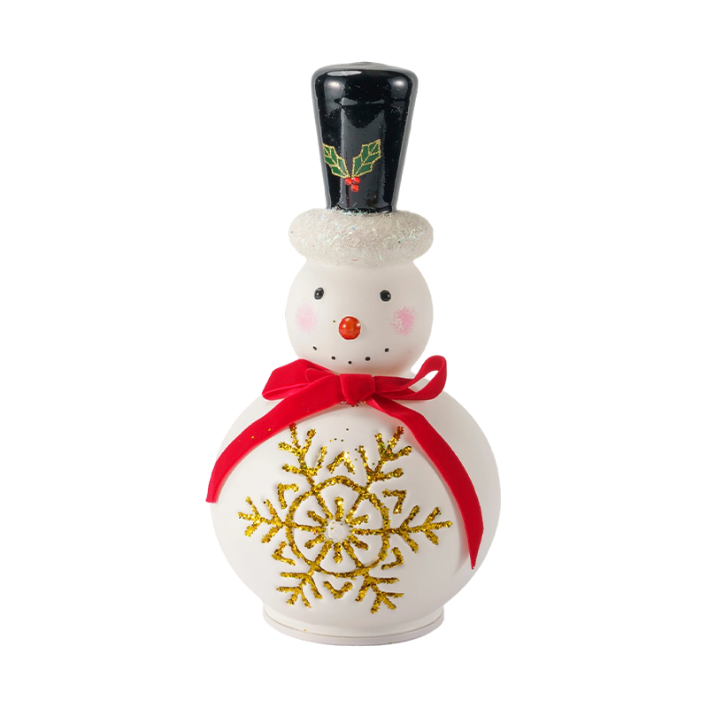Figurină festivă din sticlă cu om de zăpadă (finisaj alb transparent/mat)