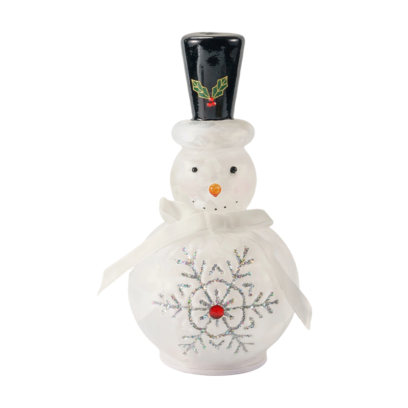 Figurină festivă din sticlă cu om de zăpadă (finisaj alb transparent/mat)