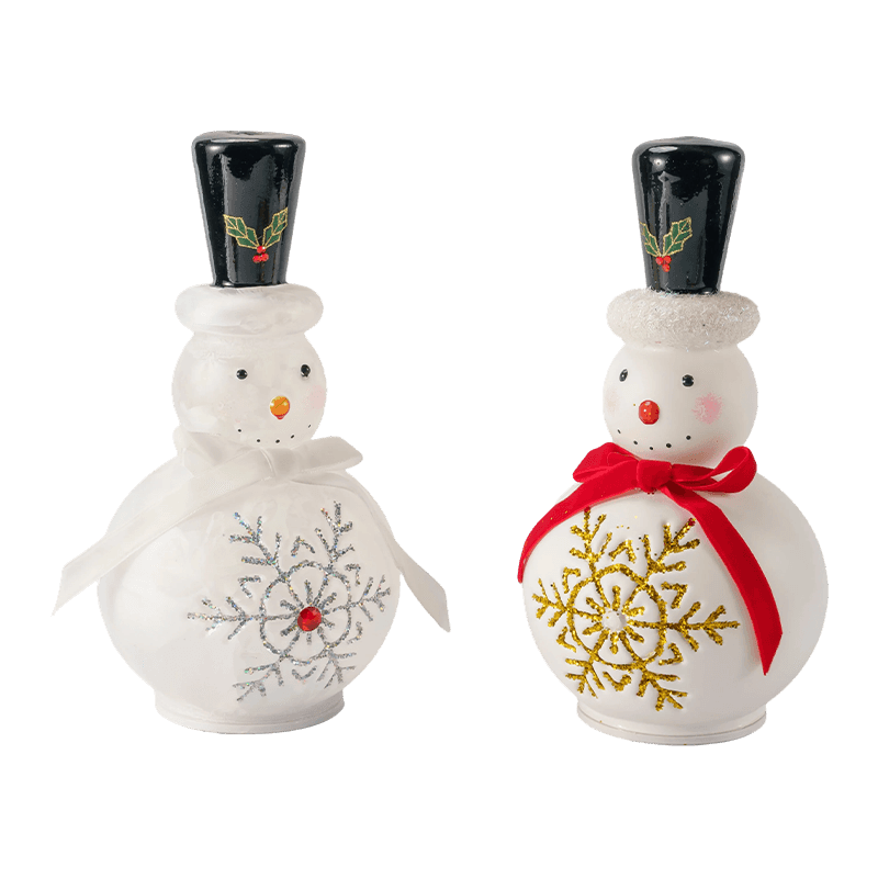 Figurină festivă din sticlă cu om de zăpadă (finisaj alb transparent/mat)