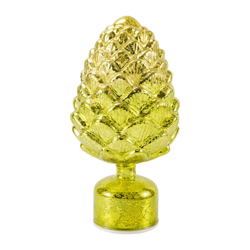 Lumânare din sticlă de mercur de epocă și figurină din picună (verde / finisaj auriu)