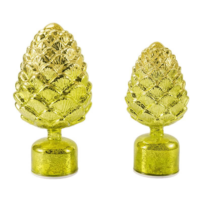 Lumânare din sticlă de mercur de epocă și figurină din picună (verde / finisaj auriu)