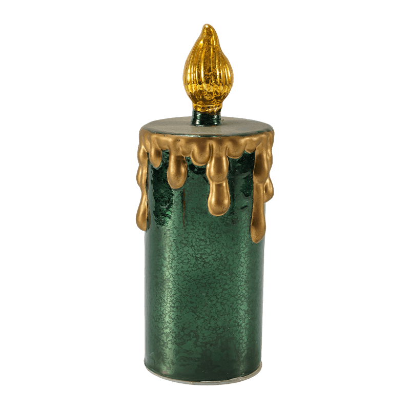 Lumânare din sticlă de mercur de epocă și figurină din picună (verde / finisaj auriu)