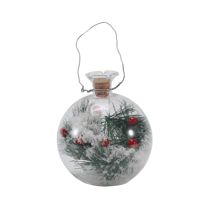 Cloșă de sticlă festivă și lumină pentru sticlă (scenă cu omul de zăpadă/Siluri de fructe de pădure de pin/pom de Crăciun)