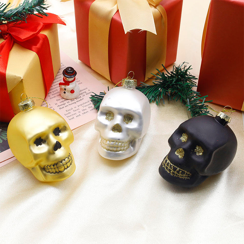 Set de ornamente de craniu de sticlă de Halloween de 8*9 cm