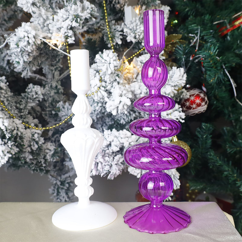 Suport de sfeșnic din sticlă suflată manual de 18 cm Decor pentru masă de vacanță