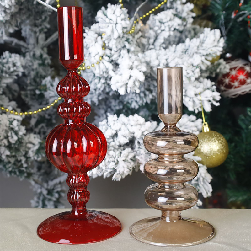 Suport de sfeșnic din sticlă suflată manual de 18 cm Decor pentru masă de vacanță