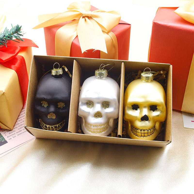 Set de ornamente de craniu de sticlă de Halloween de 8*9 cm