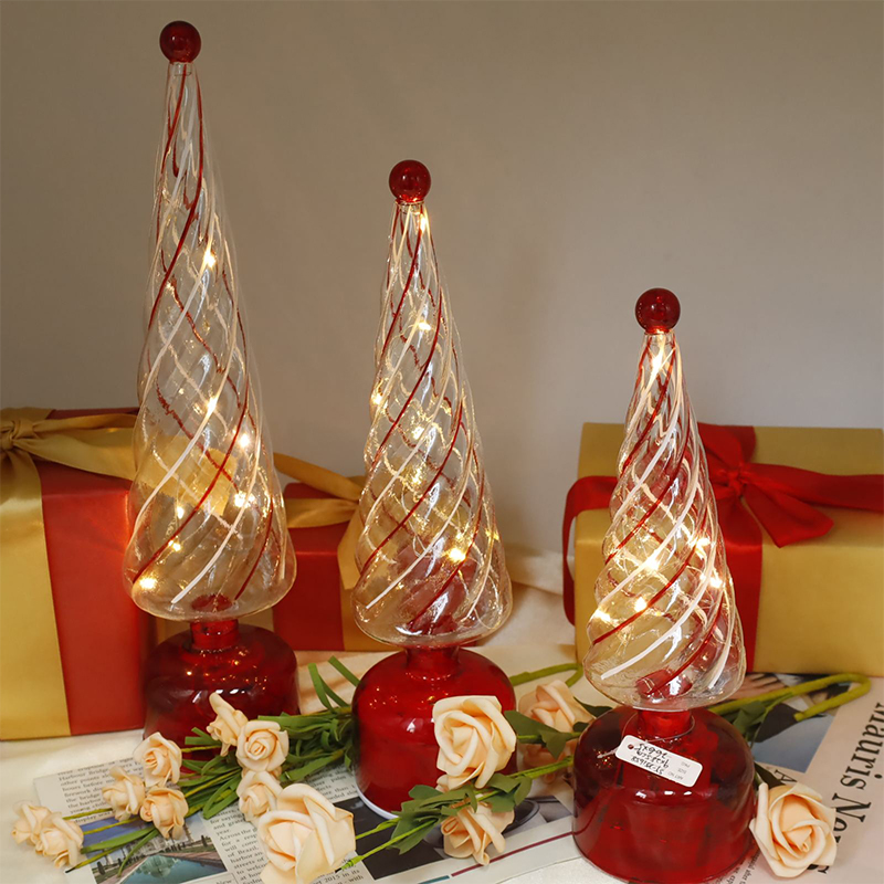 10×25/10×30 Ornament decorativ pentru brad de Crăciun iluminat cu LED din sticlă