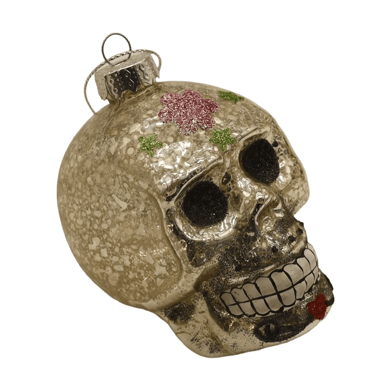 Set de ornamente de craniu din sticlă de Halloween pictate manual de 8*9 cm